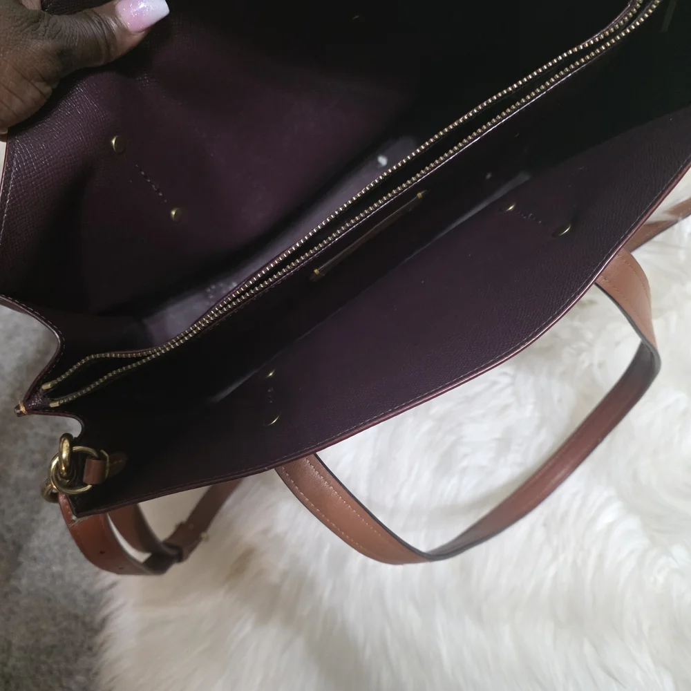 Coach Charlie Tan/Brown Signature Canvas Tote with Saddle Leather Trim - Picture 3 of 4